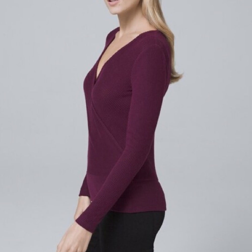 NWT White House Black Market PlumTwisted Surplice Knit Top - Picture 2 of 11
